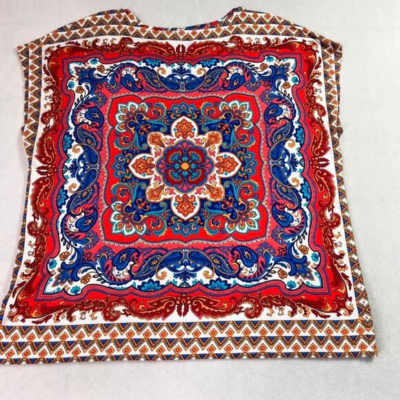 Westport Top Women 2X Red Paisley Bandana Print Pullover Sleeveless Boho Chic - Picture 2 of 7